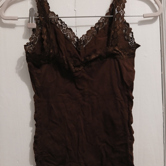 Elegant Brown Lace Trimmed Women's Top - Picture 2 of 3